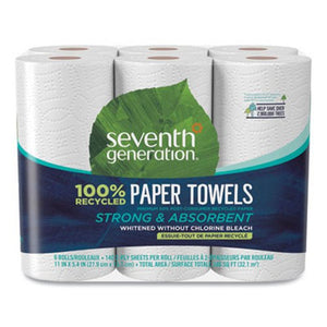 Seventh Generation Kitchen Paper Towels, 2-Ply, White, 6 Rolls per Pack