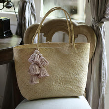 Load image into Gallery viewer, Borneo Sani Straw Tote Bag - with Pale Blush Tassels
